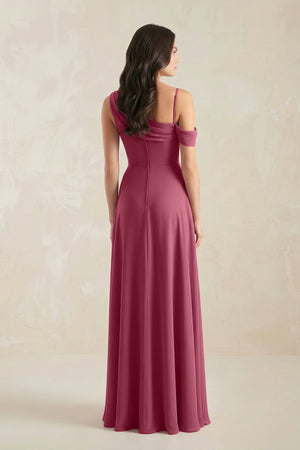 One - Shoulder Chiffon A - Line Bridesmaid Dress in Desert Rose - SHE IS ME Bridesmaid Dresses