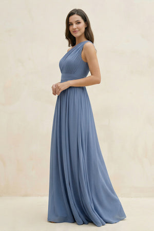 One - Shoulder Pleated A - Line Chiffon Bridesmaid Dress - SHE IS ME Bridesmaid Dresses