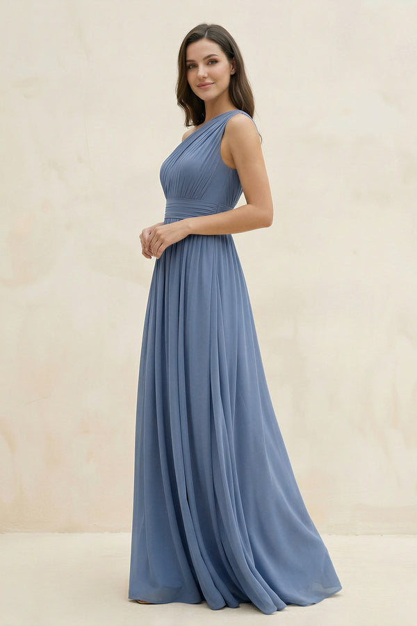 One - Shoulder Pleated A - Line Chiffon Bridesmaid Dress - SHE IS ME Bridesmaid Dresses