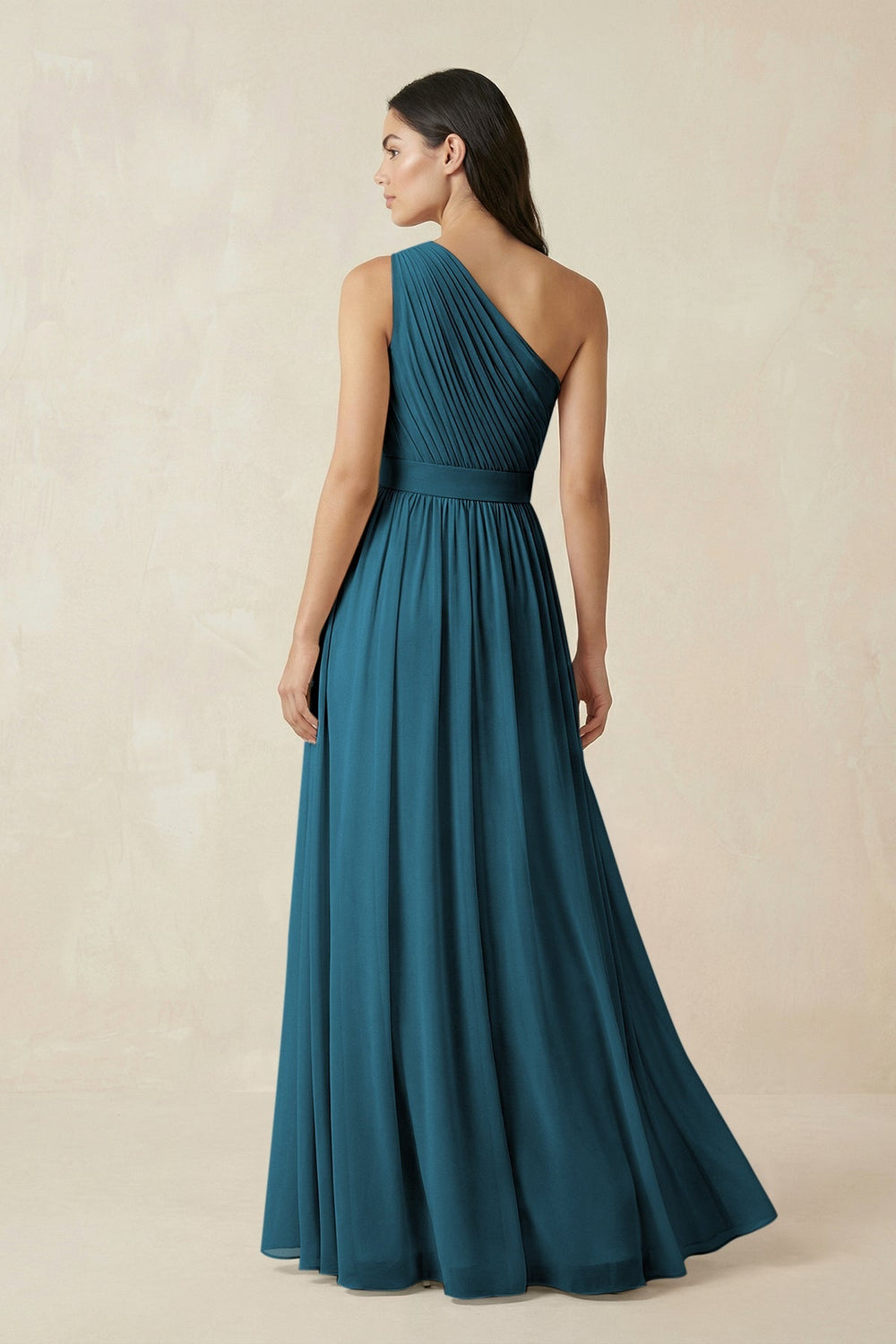One - Shoulder Pleated Chiffon Bridesmaid Gown in Dark Teal - SHE IS ME Bridesmaid Dresses