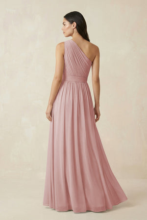 One - Shoulder Pleated Chiffon Bridesmaid Gown in Dusty Rose - SHE IS ME Bridesmaid Dresses