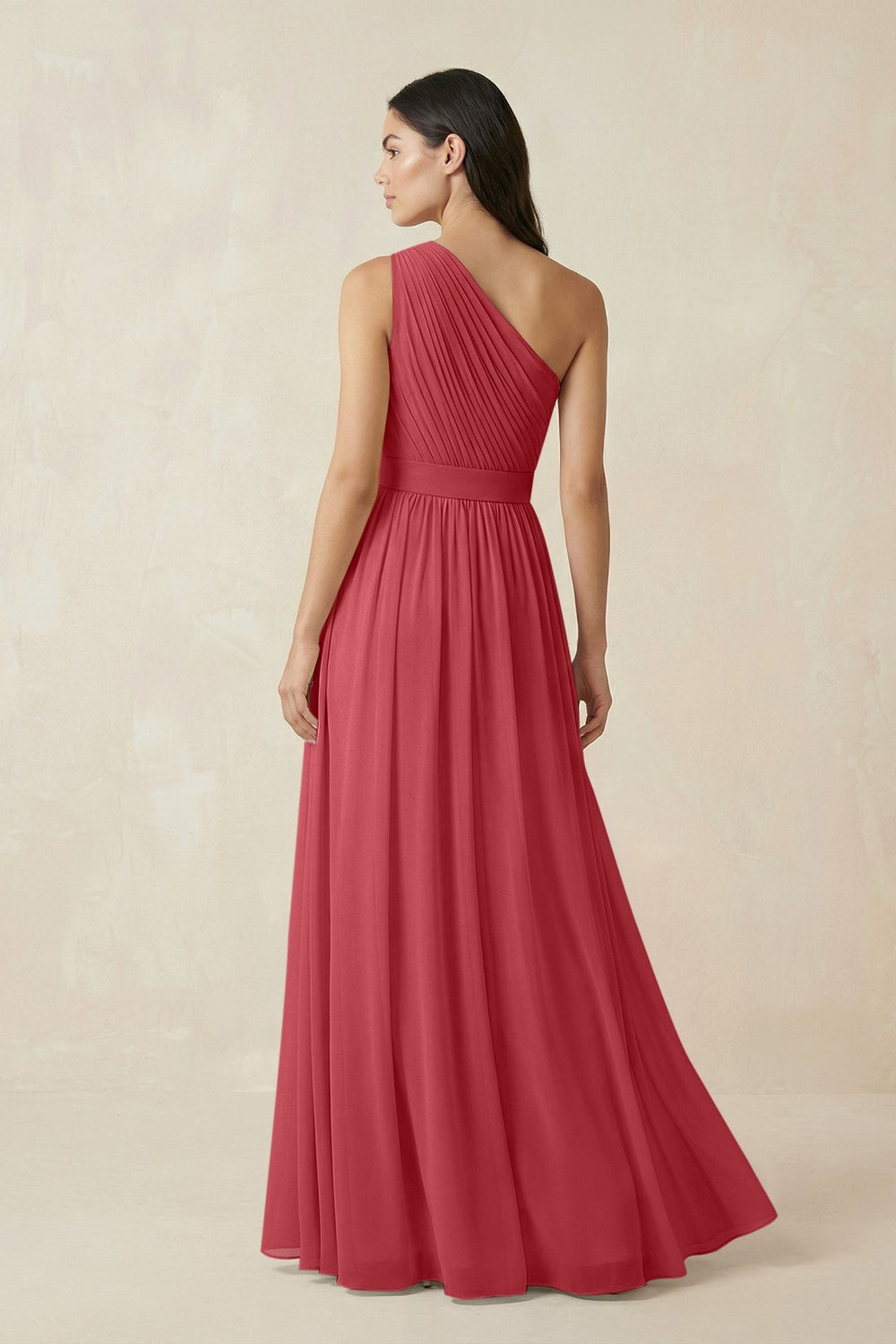 One - Shoulder Pleated Chiffon Bridesmaid Gown in Merlot - SHE IS ME Bridesmaid Dresses