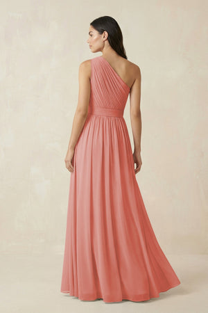 One - Shoulder Pleated Chiffon Bridesmaid Gown in Mulberry - SHE IS ME Bridesmaid Dresses