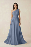 One - Shoulder Pleated Chiffon Bridesmaid Gown in Neptune - SHE IS ME Bridesmaid Dresses