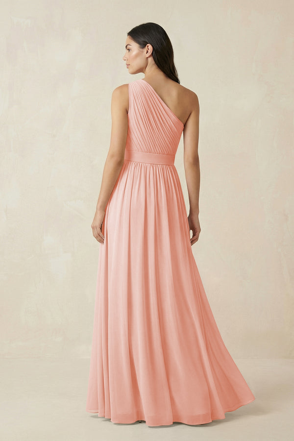 One - Shoulder Pleated Chiffon Bridesmaid Gown in Rose Petal - SHE IS ME Bridesmaid Dresses