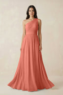 One - Shoulder Pleated Chiffon Bridesmaid Gown in Wild Rose - SHE IS ME Bridesmaid Dresses