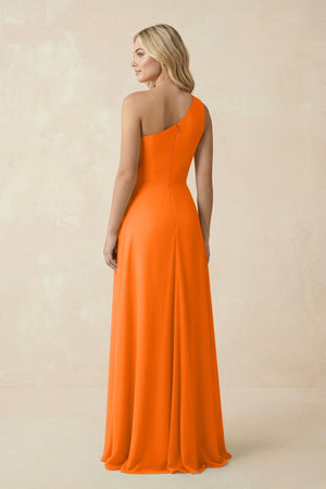 One - Shoulder Ruched A - Line Chiffon Bridesmaid Dress in Cinnamon - SHE IS ME Bridesmaid Dresses