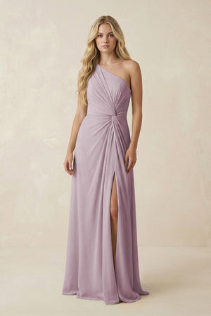 One - Shoulder Ruched A - Line Chiffon Bridesmaid Dress in Dusk - SHE IS ME Bridesmaid Dresses