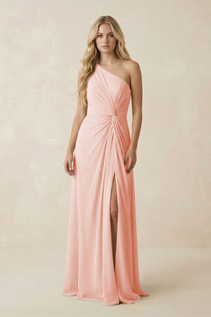 One - Shoulder Ruched A - Line Chiffon Bridesmaid Dress in Rose Petal - SHE IS ME Bridesmaid Dresses