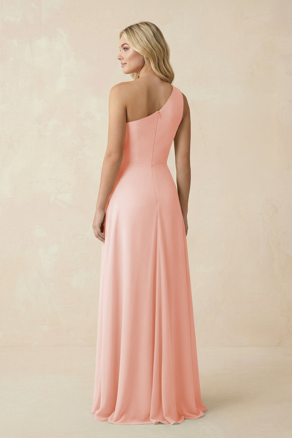 One - Shoulder Ruched A - Line Chiffon Bridesmaid Dress in Rose Petal - SHE IS ME Bridesmaid Dresses