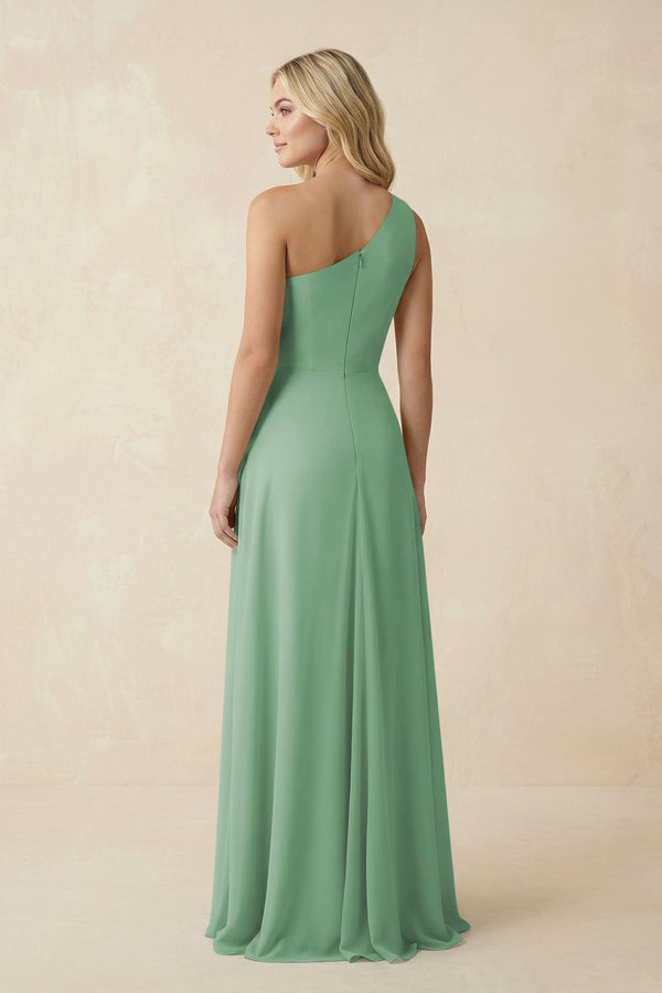 One - Shoulder Ruched A - Line Chiffon Bridesmaid Dress in Sea Glass - SHE IS ME Bridesmaid Dresses