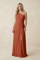 One - Shoulder Ruched A - Line Chiffon Bridesmaid Dress in Spice - SHE IS ME Bridesmaid Dresses