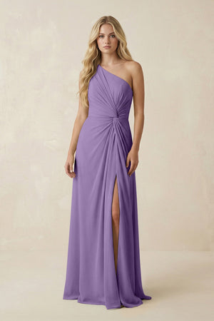 One - Shoulder Ruched A - Line Chiffon Bridesmaid Dress in Tahiti - SHE IS ME Bridesmaid Dresses