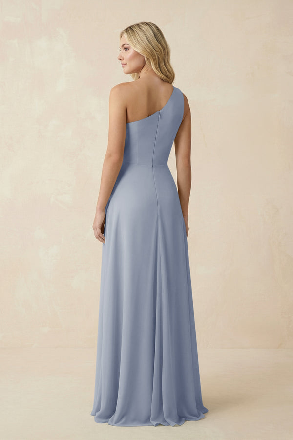 One - Shoulder Ruched A - Line Chiffon Bridesmaid Dress in Twilight - SHE IS ME Bridesmaid Dresses