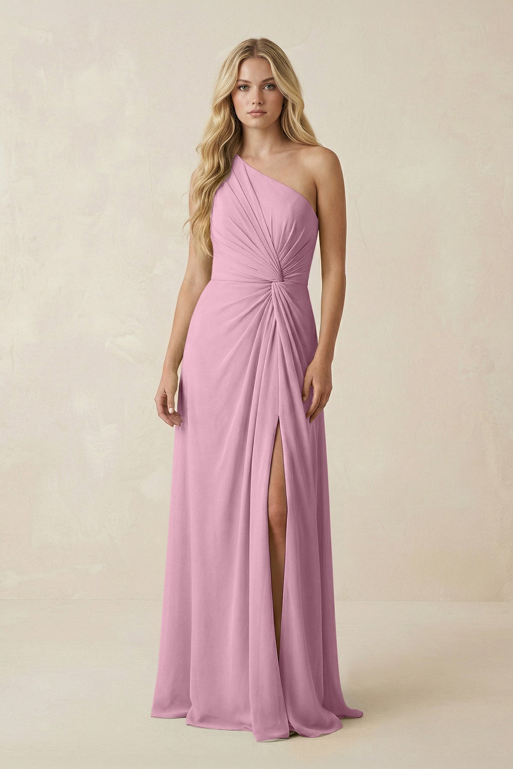 One - Shoulder Ruched A - Line Chiffon Bridesmaid Dress in Vintage Mauve - SHE IS ME Bridesmaid Dresses
