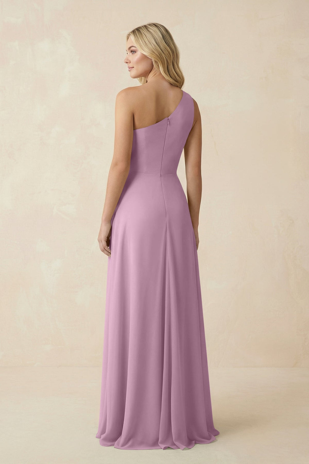 One - Shoulder Ruched A - Line Chiffon Bridesmaid Dress in Wisteria - SHE IS ME Bridesmaid Dresses