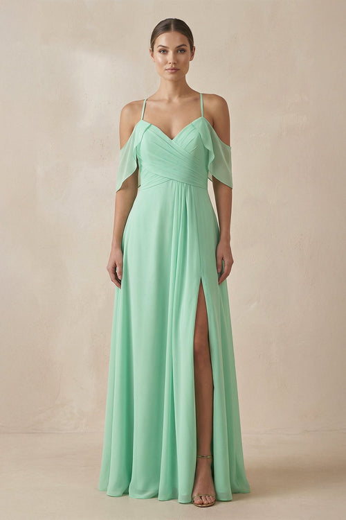 Chiffon A-Line Long Bridesmaid Dress in Pale Pistachio - SHE IS ME BRIDESMAID DRESSES