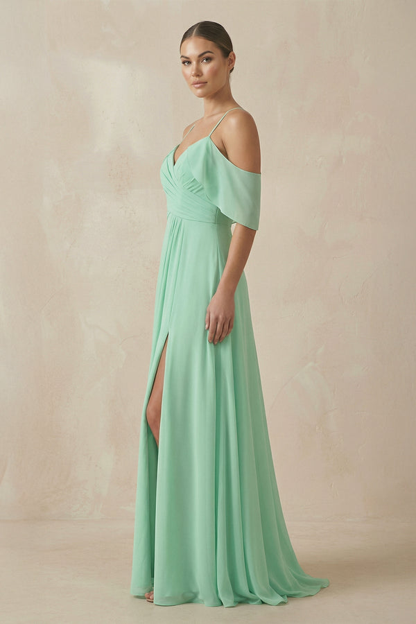 Chiffon A-Line Long Bridesmaid Dress in Pale Pistachio - SHE IS ME BRIDESMAID DRESSES