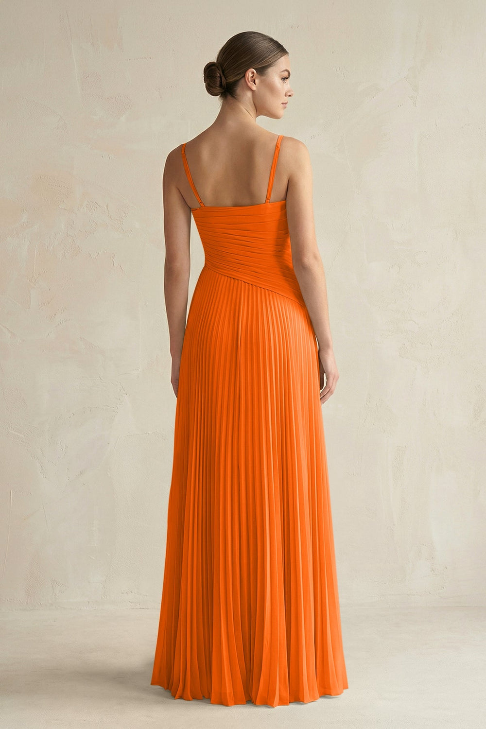Pleated A - Line Long Chiffon Bridesmaid Dress in Cinnamon - SHE IS ME Bridesmaid Dresses