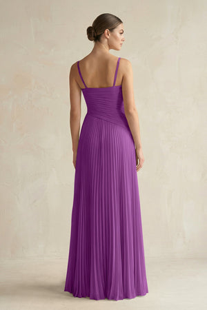 Pleated A-Line Long Chiffon Bridesmaid Dress in Amethyst
