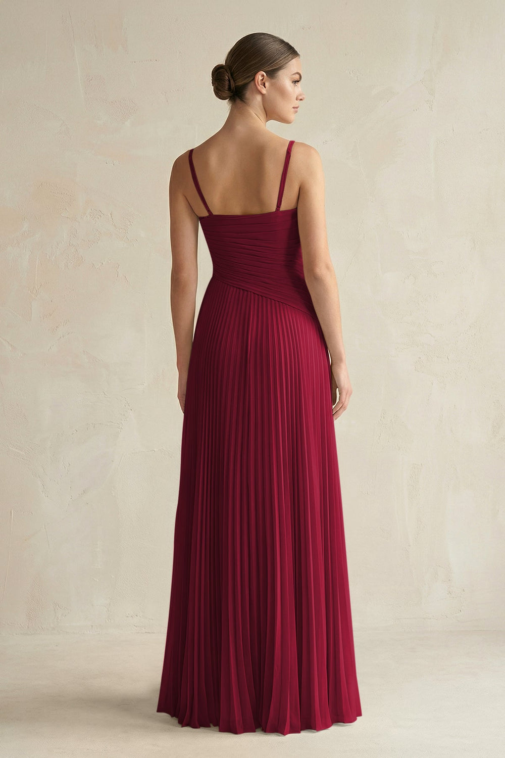 Pleated A-Line Long Chiffon Bridesmaid Dress in Berry