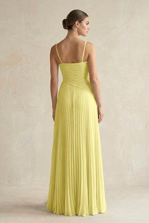 Pleated A-Line Long Chiffon Bridesmaid Dress in Buttercup