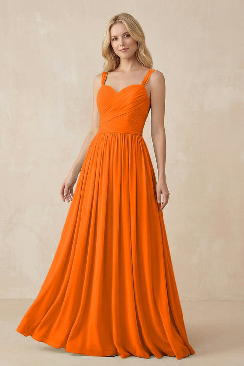 A-Line Pleated Long Chiffon Bridesmaid Dress in Cinnamon