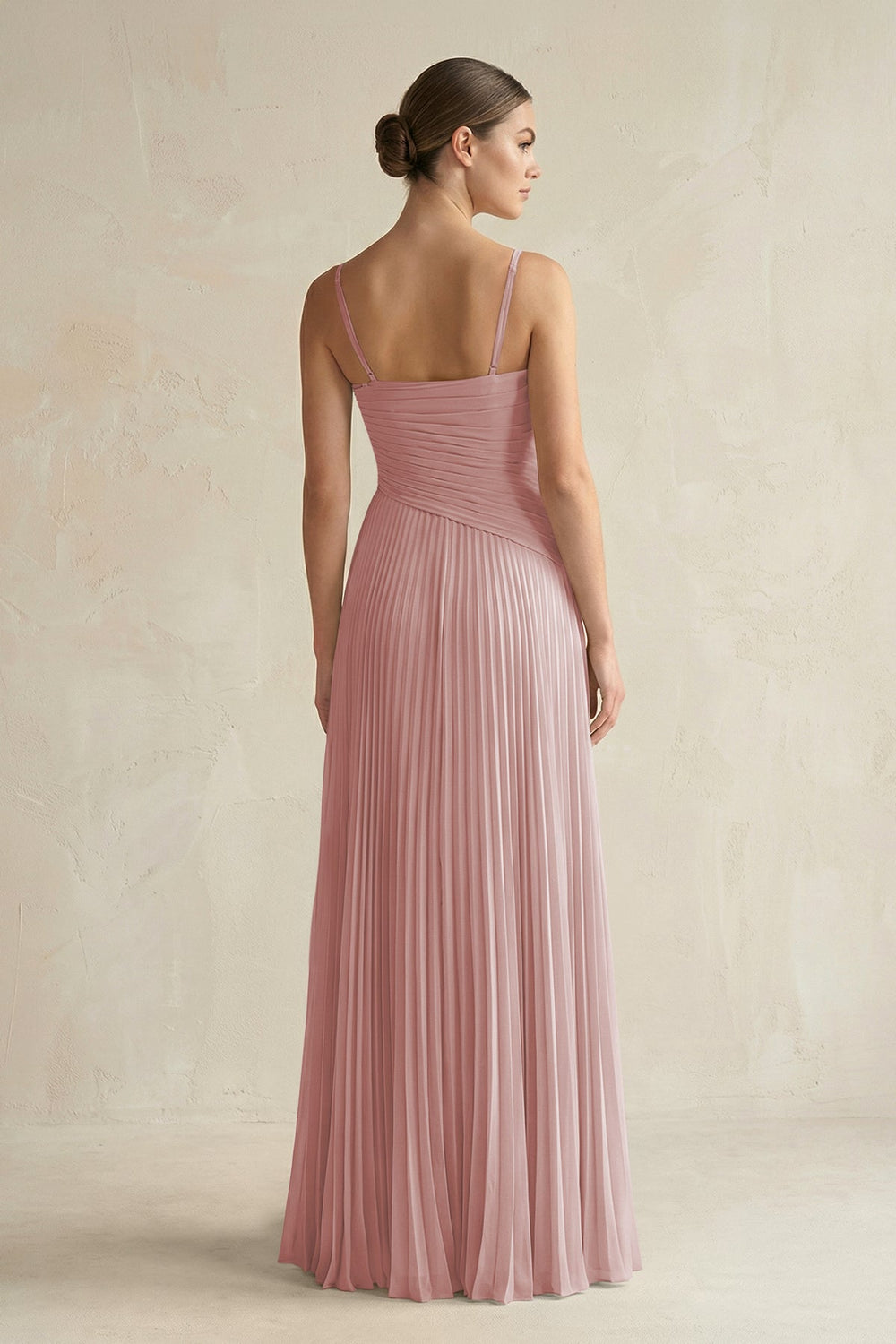 Pleated A-Line Long Chiffon Bridesmaid Dress in Dusty Rose