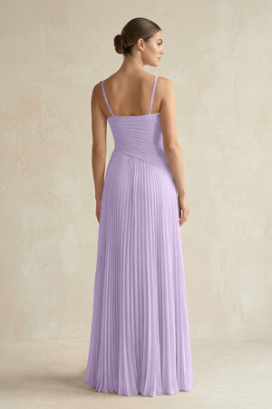 Pleated A-Line Long Chiffon Bridesmaid Dress in Lavender