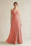 Pleated A-Line Long Chiffon Bridesmaid Dress in Mulberry