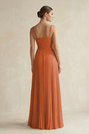 Pleated A-Line Long Chiffon Bridesmaid Dress in Terracotta
