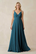 Pleated V - Neck A - Line Chiffon Bridesmaid Dress in Dark Teal - SHE IS ME Bridesmaid Dresses