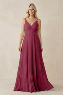 Pleated V - Neck A - Line Chiffon Bridesmaid Dress in Desert Rose - SHE IS ME Bridesmaid Dresses