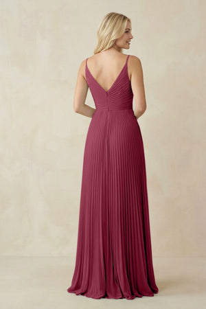 Pleated V - Neck A - Line Chiffon Bridesmaid Dress in Desert Rose - SHE IS ME Bridesmaid Dresses