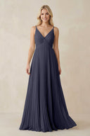 Pleated V - Neck A - Line Chiffon Bridesmaid Dress in Dusk Blue - SHE IS ME Bridesmaid Dresses