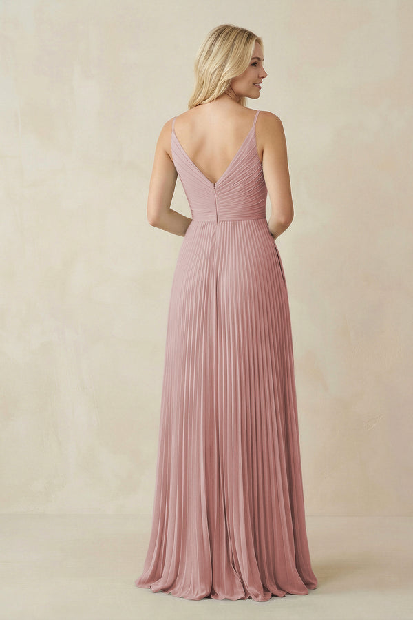 Pleated V - Neck A - Line Chiffon Bridesmaid Dress in Dusty Rose - SHE IS ME Bridesmaid Dresses