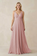 Pleated V - Neck A - Line Chiffon Bridesmaid Dress in Dusty Rose - SHE IS ME Bridesmaid Dresses
