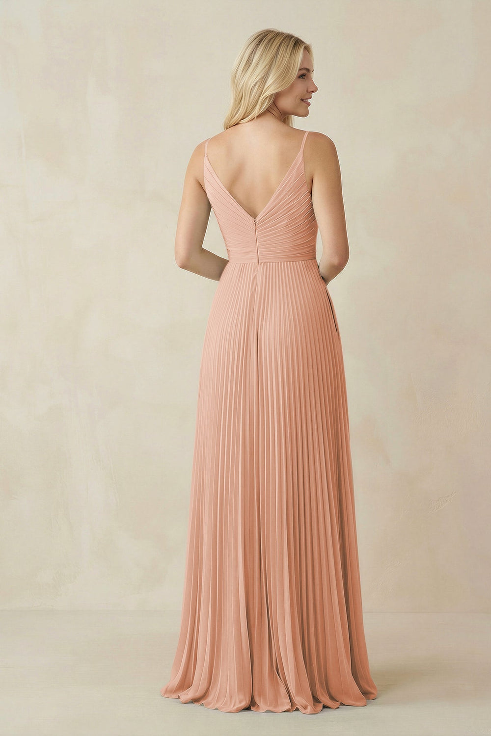 Pleated V - Neck A - Line Chiffon Bridesmaid Dress in English Rose - SHE IS ME Bridesmaid Dresses