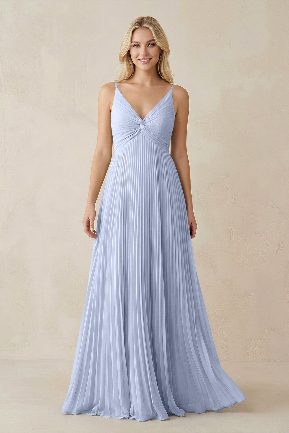 Pleated V - Neck A - Line Chiffon Bridesmaid Dress in Ice - SHE IS ME Bridesmaid Dresses