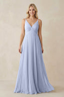 Pleated V - Neck A - Line Chiffon Bridesmaid Dress in Ice - SHE IS ME Bridesmaid Dresses