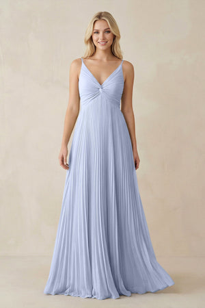 Pleated V - Neck A - Line Chiffon Bridesmaid Dress in Ice - SHE IS ME Bridesmaid Dresses