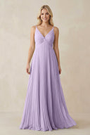 Pleated V - Neck A - Line Chiffon Bridesmaid Dress in Lavender - SHE IS ME Bridesmaid Dresses