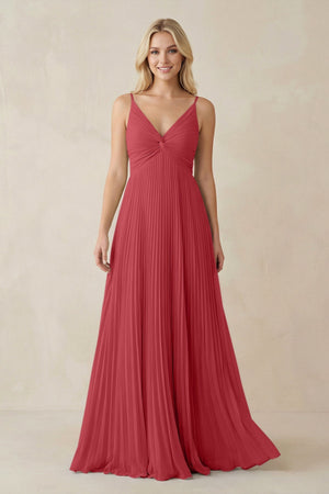 Pleated V - Neck A - Line Chiffon Bridesmaid Dress in Merlot - SHE IS ME Bridesmaid Dresses