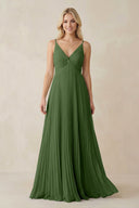 Pleated V - Neck A - Line Chiffon Bridesmaid Dress in Moss - SHE IS ME Bridesmaid Dresses