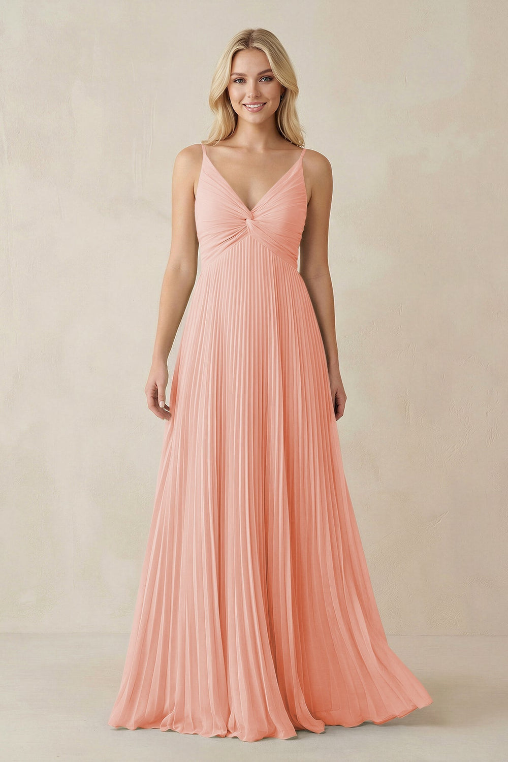 Pleated V - Neck A - Line Chiffon Bridesmaid Dress in Rose Petal - SHE IS ME Bridesmaid Dresses