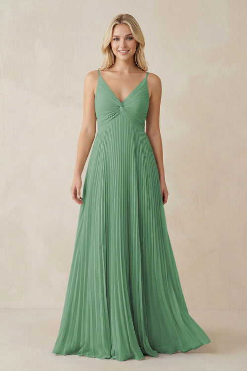 Pleated V - Neck A - Line Chiffon Bridesmaid Dress in Sea Glass - SHE IS ME Bridesmaid Dresses