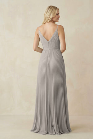 Pleated V - Neck A - Line Chiffon Bridesmaid Dress in Silver - SHE IS ME Bridesmaid Dresses