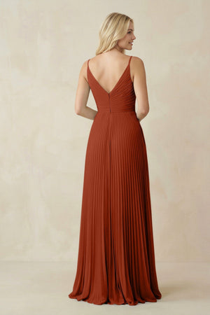 Pleated V - Neck A - Line Chiffon Bridesmaid Dress in Spice - SHE IS ME Bridesmaid Dresses