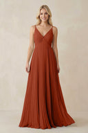 Pleated V - Neck A - Line Chiffon Bridesmaid Dress in Spice - SHE IS ME Bridesmaid Dresses