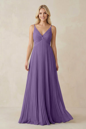 Pleated V - Neck A - Line Chiffon Bridesmaid Dress in Tahiti - SHE IS ME Bridesmaid Dresses